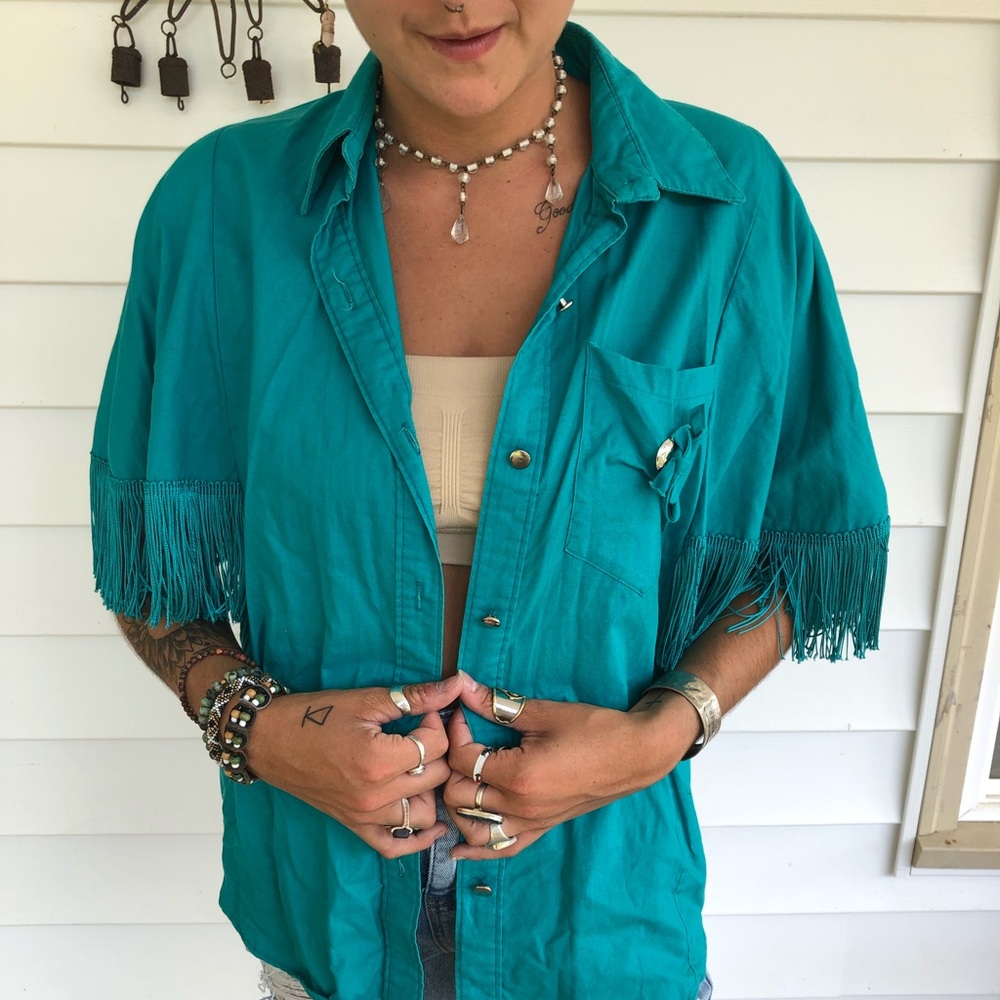 Teal layer button up shirt